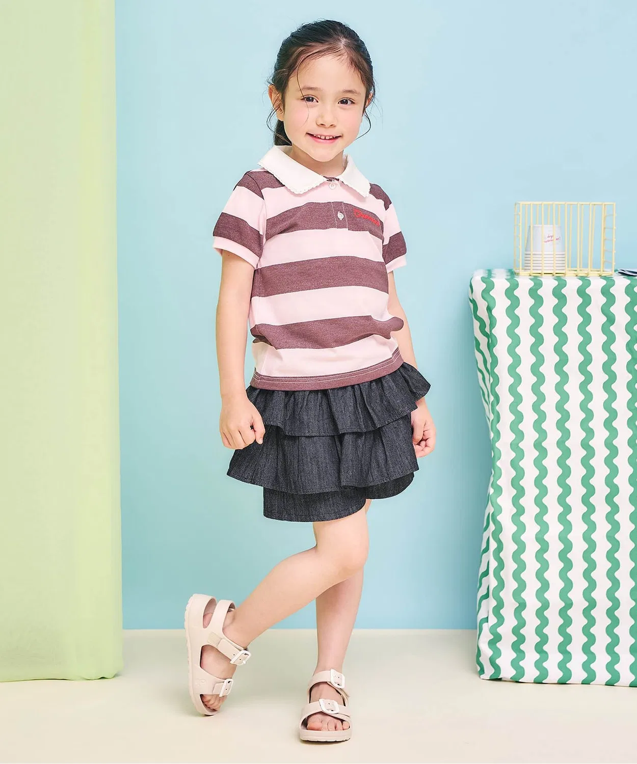 Детские шорты-юбка с воланами, хлопковые, с принтом, модель Tiered Skirt, apres les cours, Orange — фото 2
