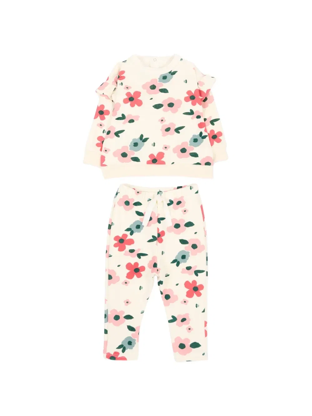 Спортивный костюм с оборками и цветочным принтом Petit Bateau, бежевый — фото 4