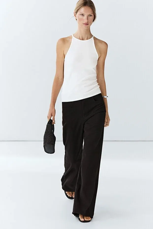 Женские джинсы свободного кроя Fluid Fabric Wide Leg Jeans Massimo Dutti, Black — фото 3