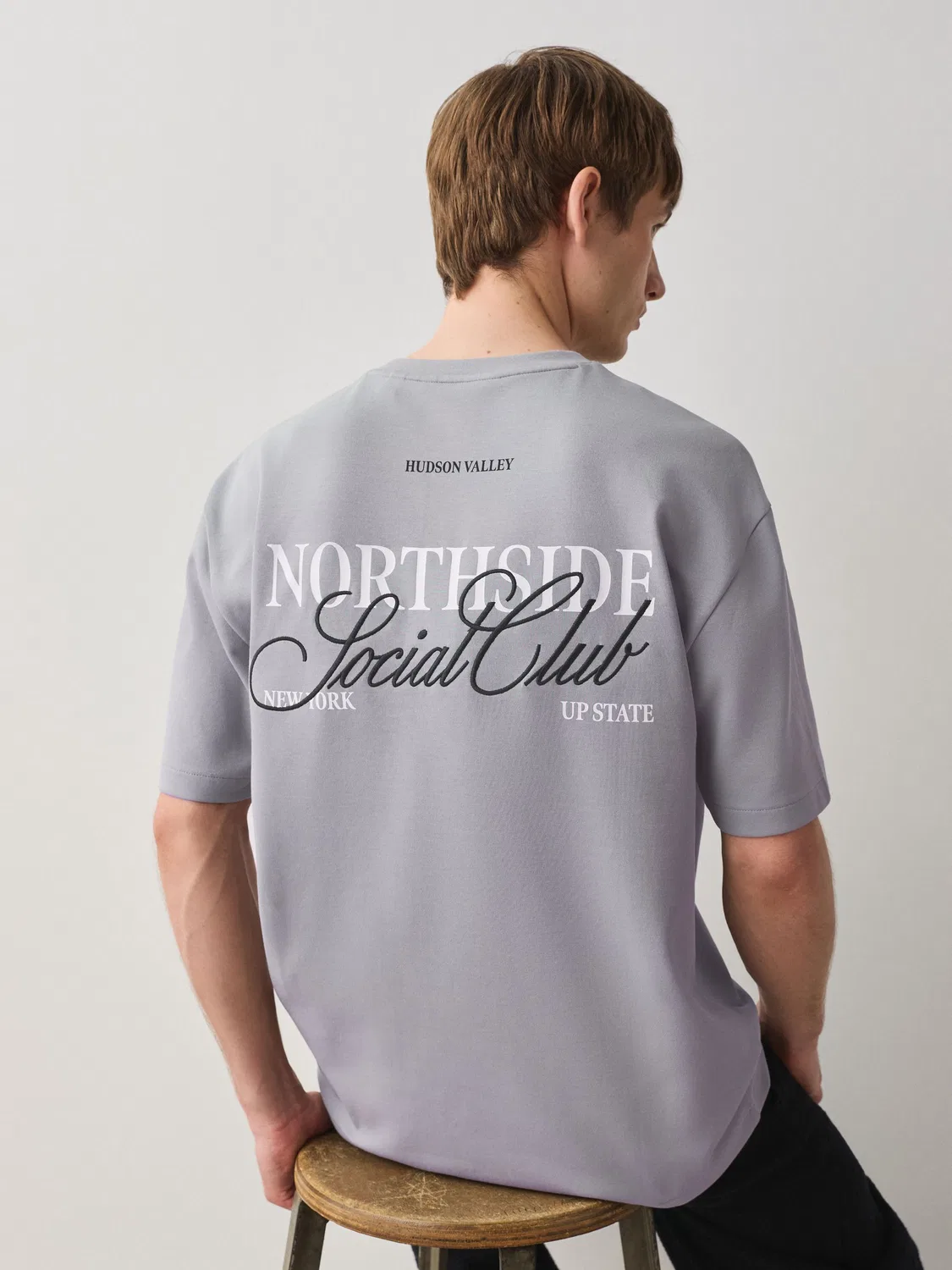 Футболка свободного кроя, тяжелый хлопок, Graphic Print Next, Grey Text