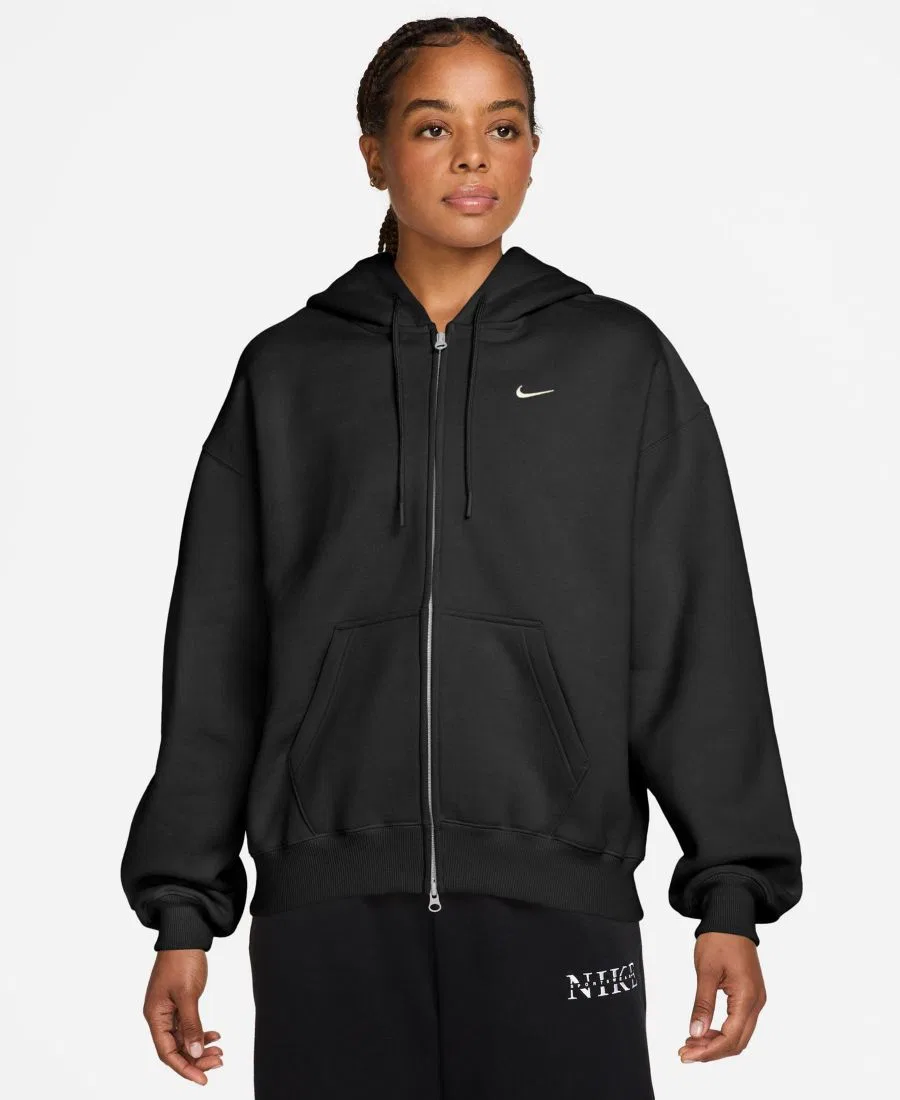 Худи оверсайз с капюшоном и полной застежкой-молнией Nike Studio Fleece, Total Black/Sail