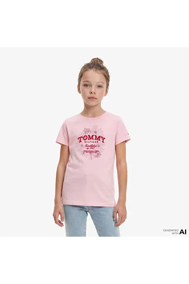 Детская футболка для девочек хлопковая Flower Kids Pink Tommy Hilfiger, Pink