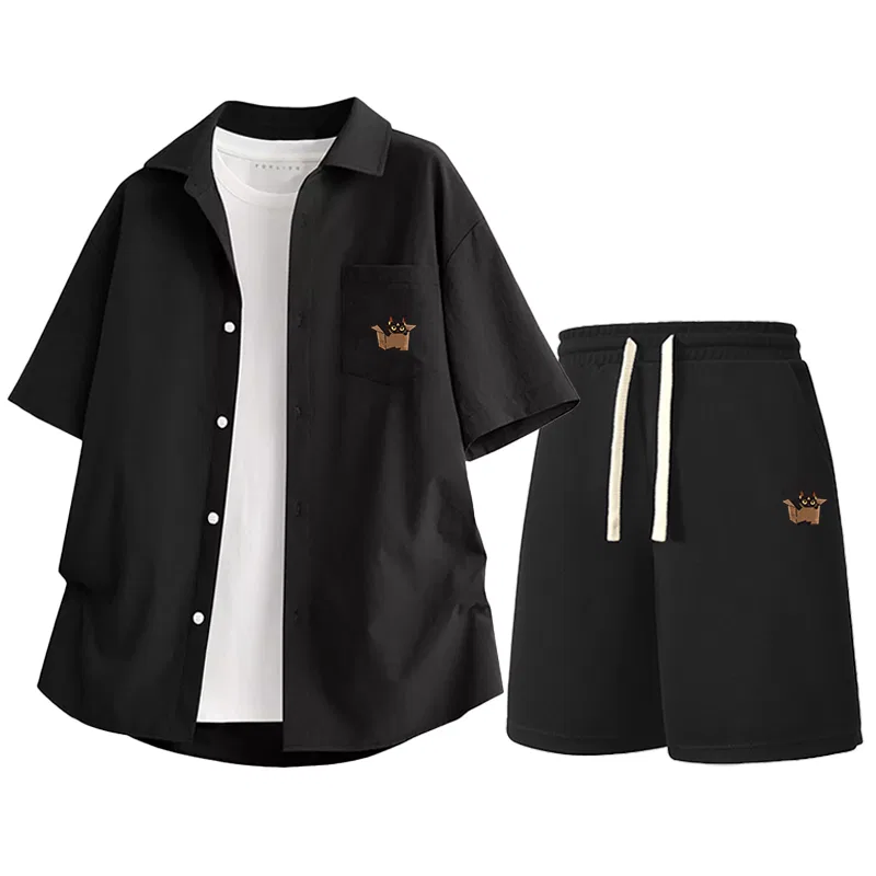 Детский комплект спортивной одежды с коротким рукавом Tonlion, Black