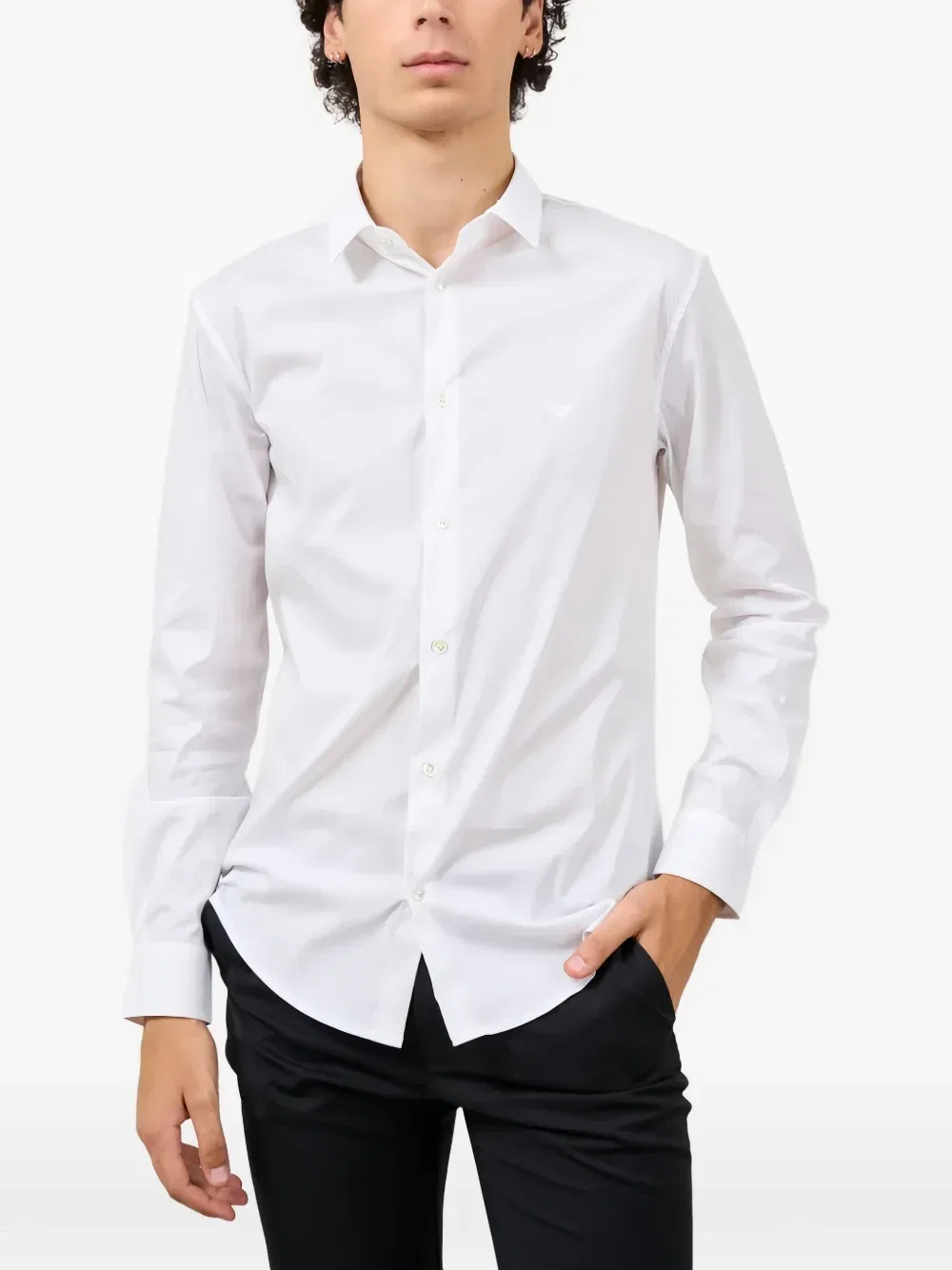 Рубашка с длинным рукавом и вышитым логотипом EMPORIO ARMANI, белый — фото 2