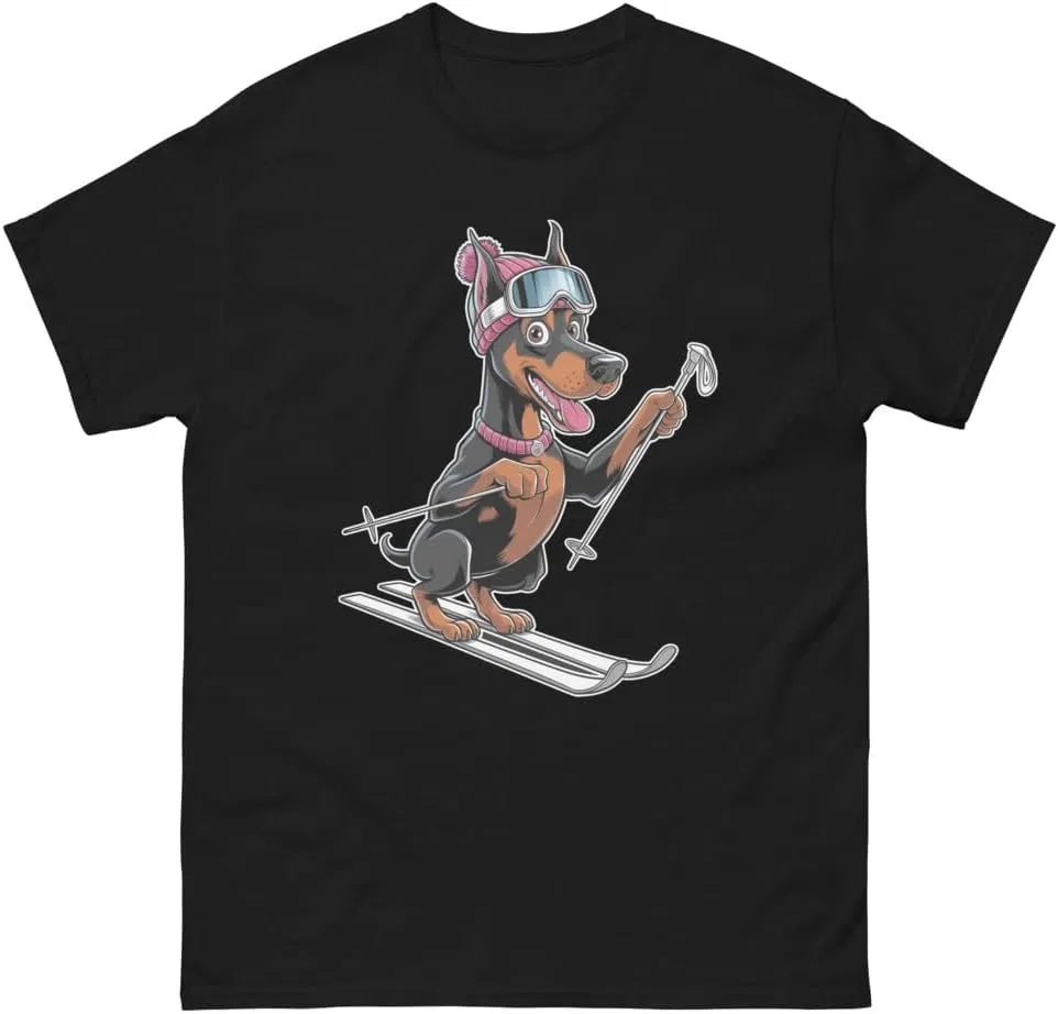 Мужская футболка с принтом Skiing Doberman Generic, Black