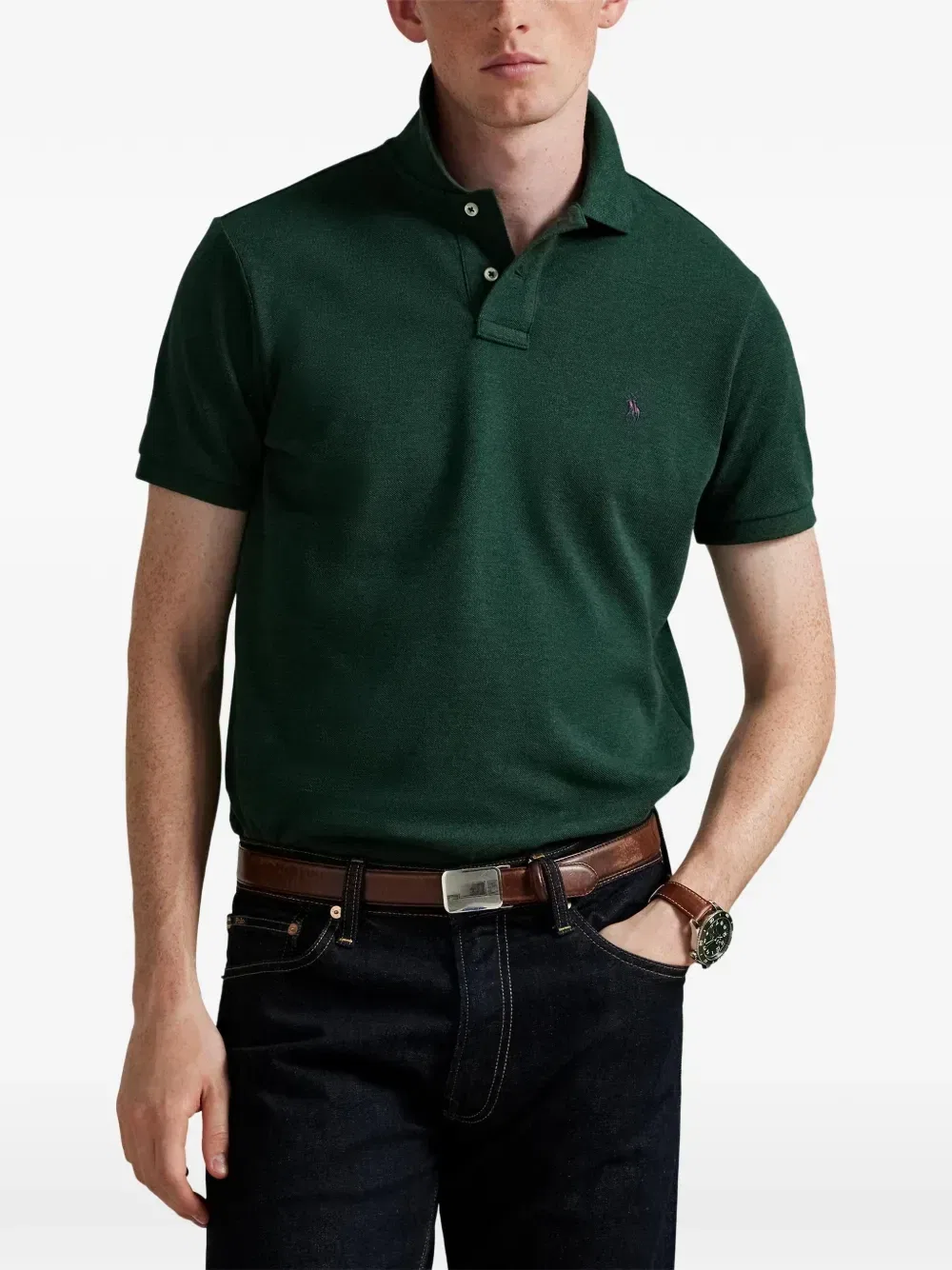 Рубашка поло узкого кроя Polo Ralph Lauren, зеленый — фото 3