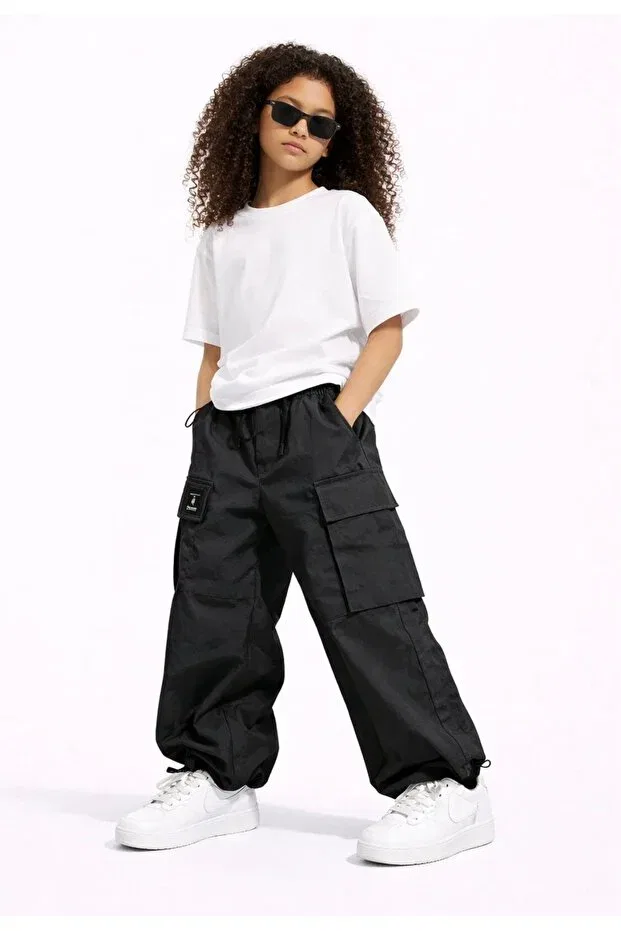 Детские брюки для девочек с карманами Basics Puledro, Black