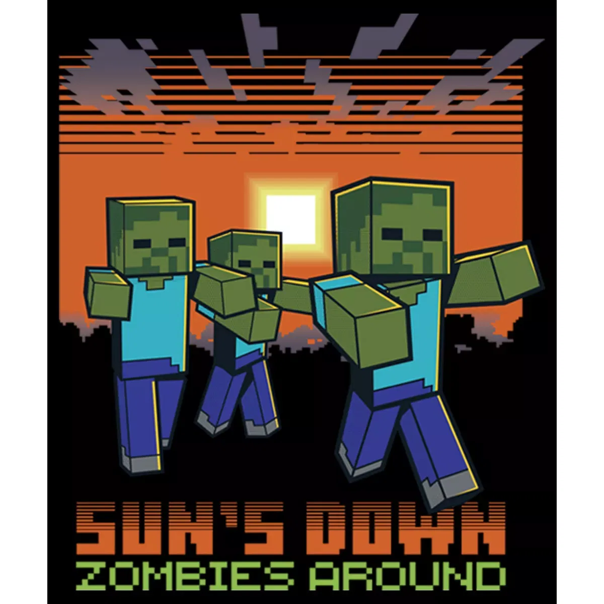 Детский худи для мальчиков с принтом Sun's Down Zombies Around Minecraft, Черный — фото 2