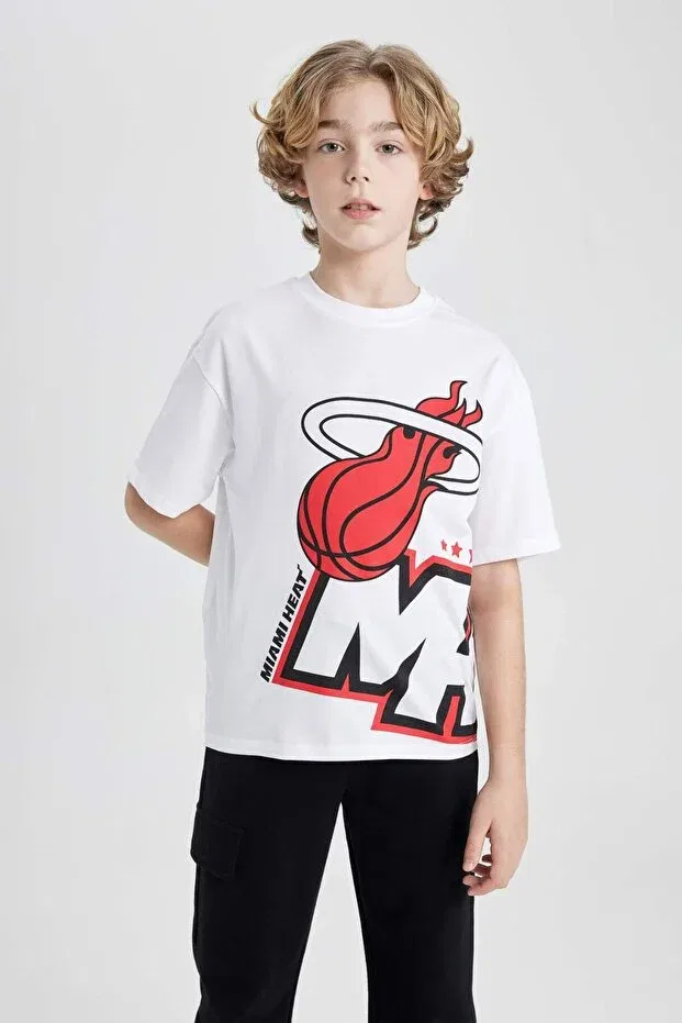 Детская футболка для мальчиков с принтом NBA Miami Heat Oversize Crew Neck Short Sleeve Defacto, White-Wt34 — фото 4
