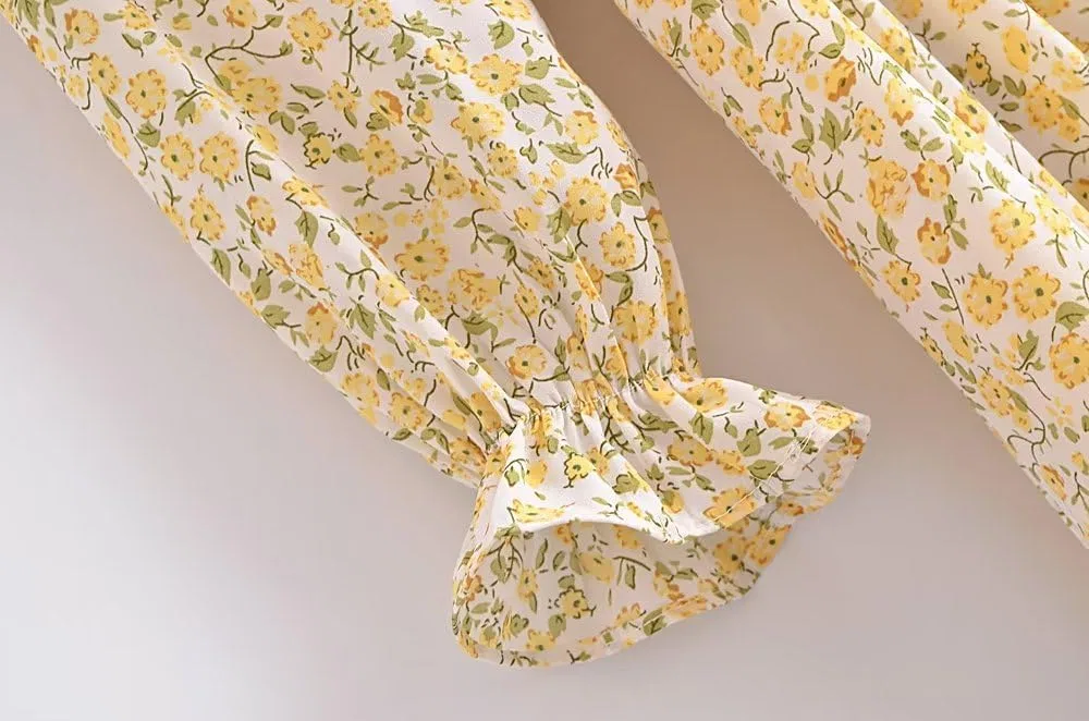 Женское летнее платье с цветочным принтом A-line, Yellow — фото 4