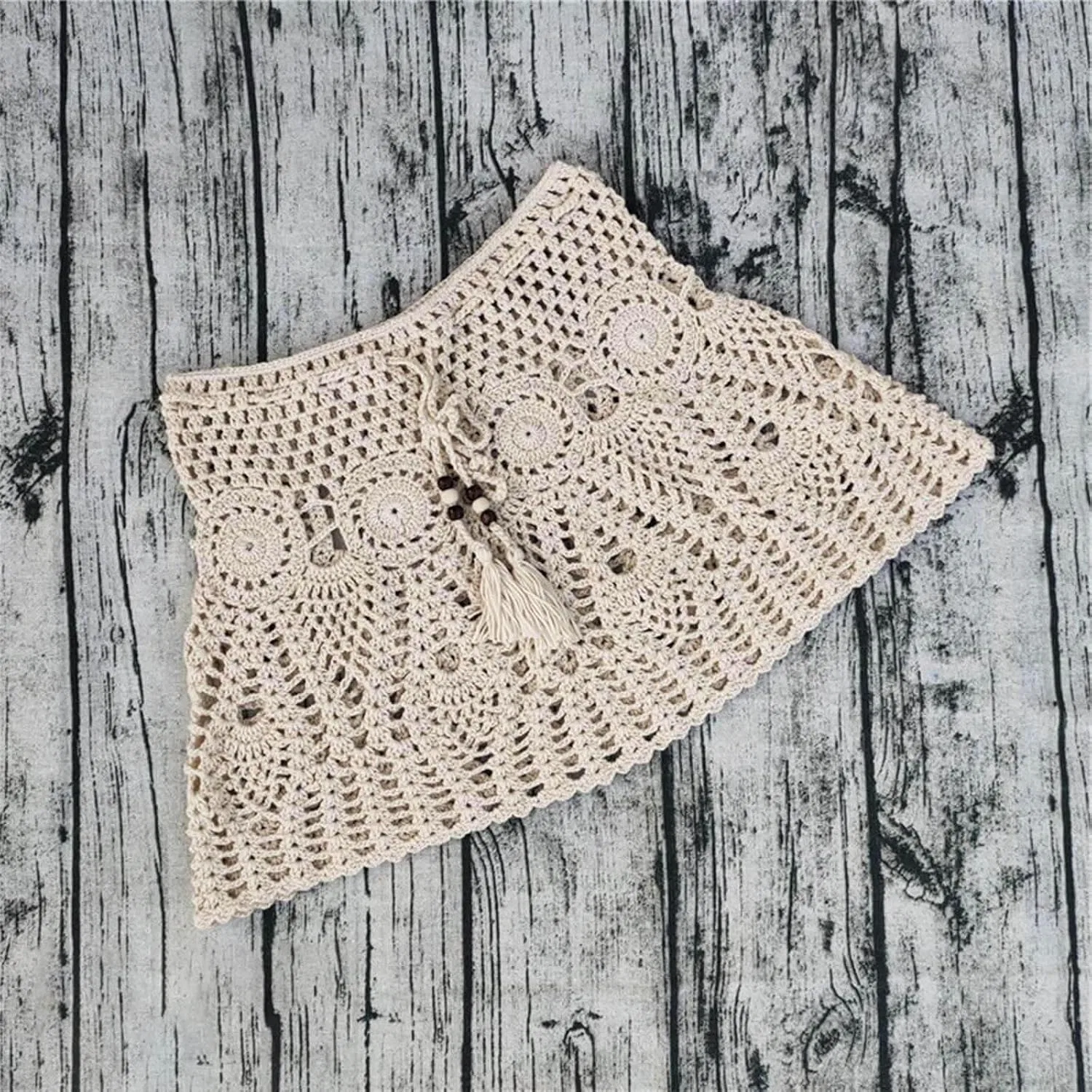 Женский вязаный пляжный юбка-купальник Fishnet, Khaki — фото 2