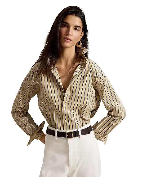 Женская рубашка свободного кроя с длинным рукавом Ralph Lauren, Tan/Royal Multi