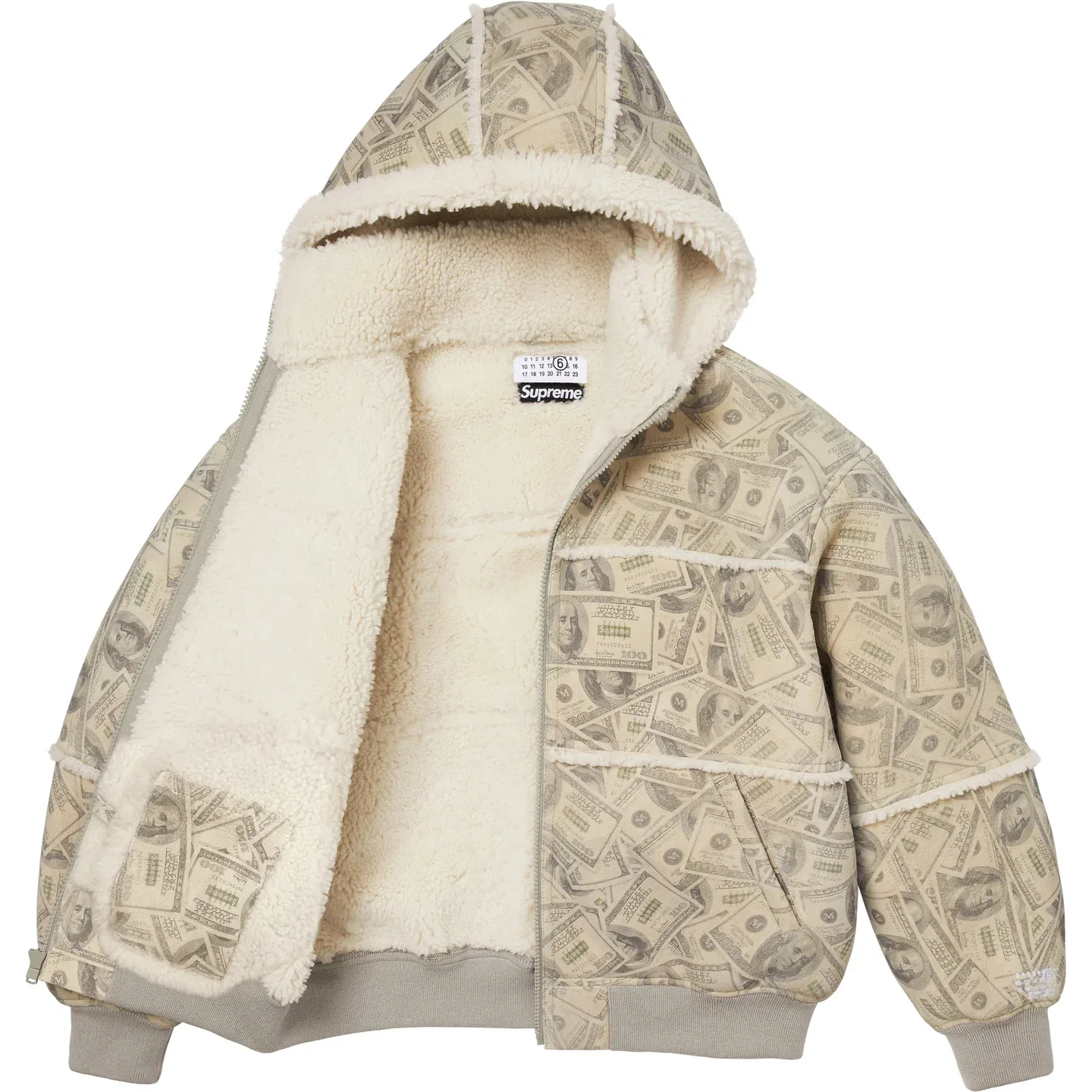 Бомбер с капюшоном из овчины Supreme x MM6 Maison Margiela, Beige — фото 4
