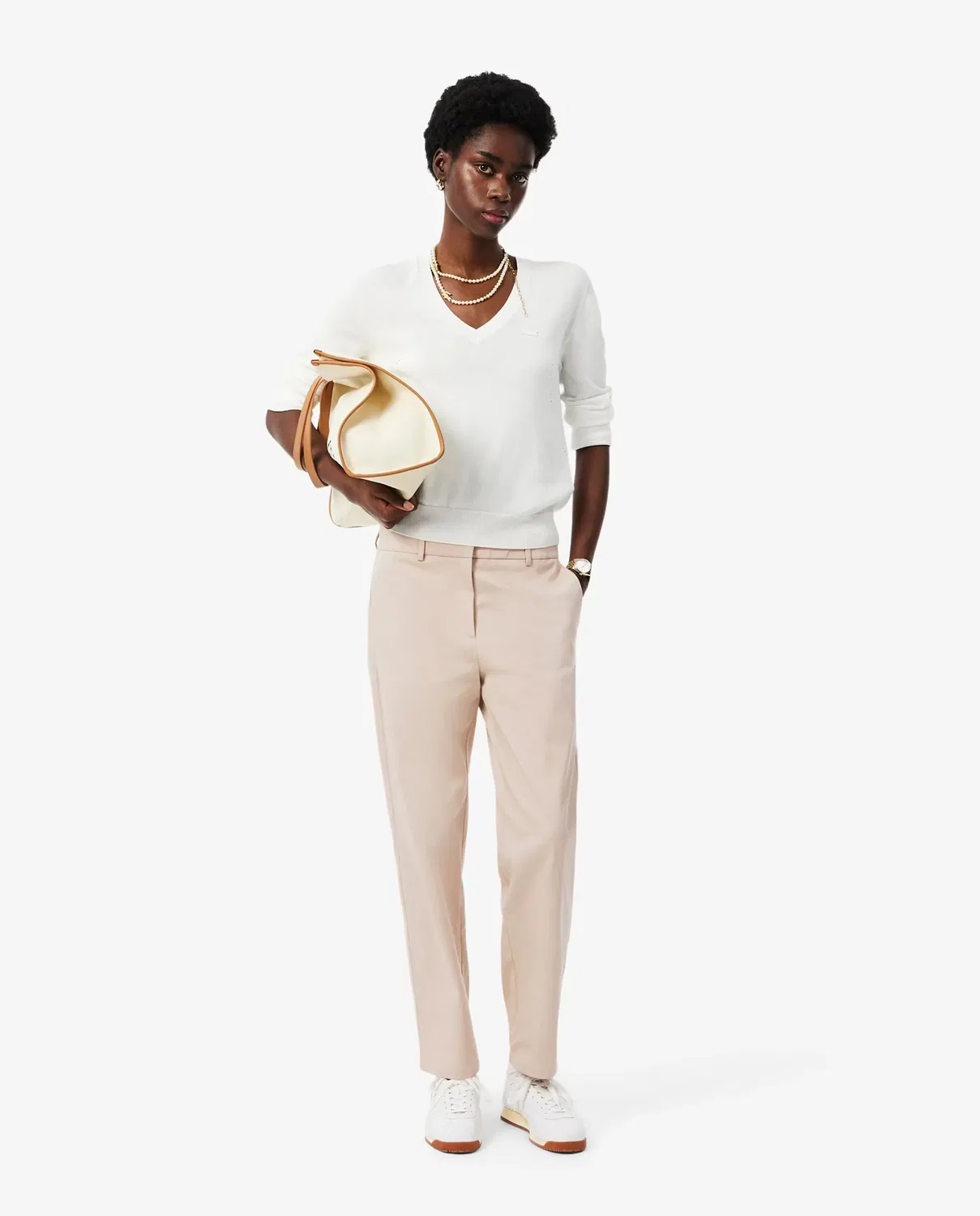 Брюки-джоггеры Lacoste Beige из габардина с прямым кроем — фото 4