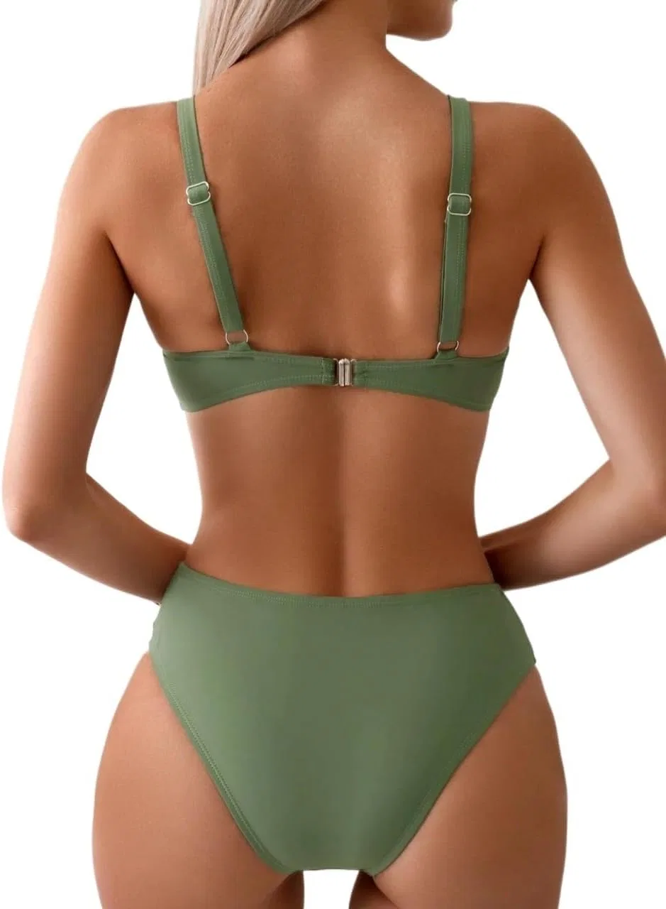 Женский бикини-комплект с завязками, High Waisted Twisted Knot, Army Green