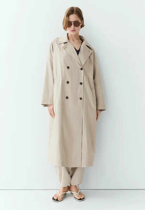 Пальто из хлопка и полиамида Trenchcoat Massimo Dotti, Light Grey Massimo Dutti, светло-серый