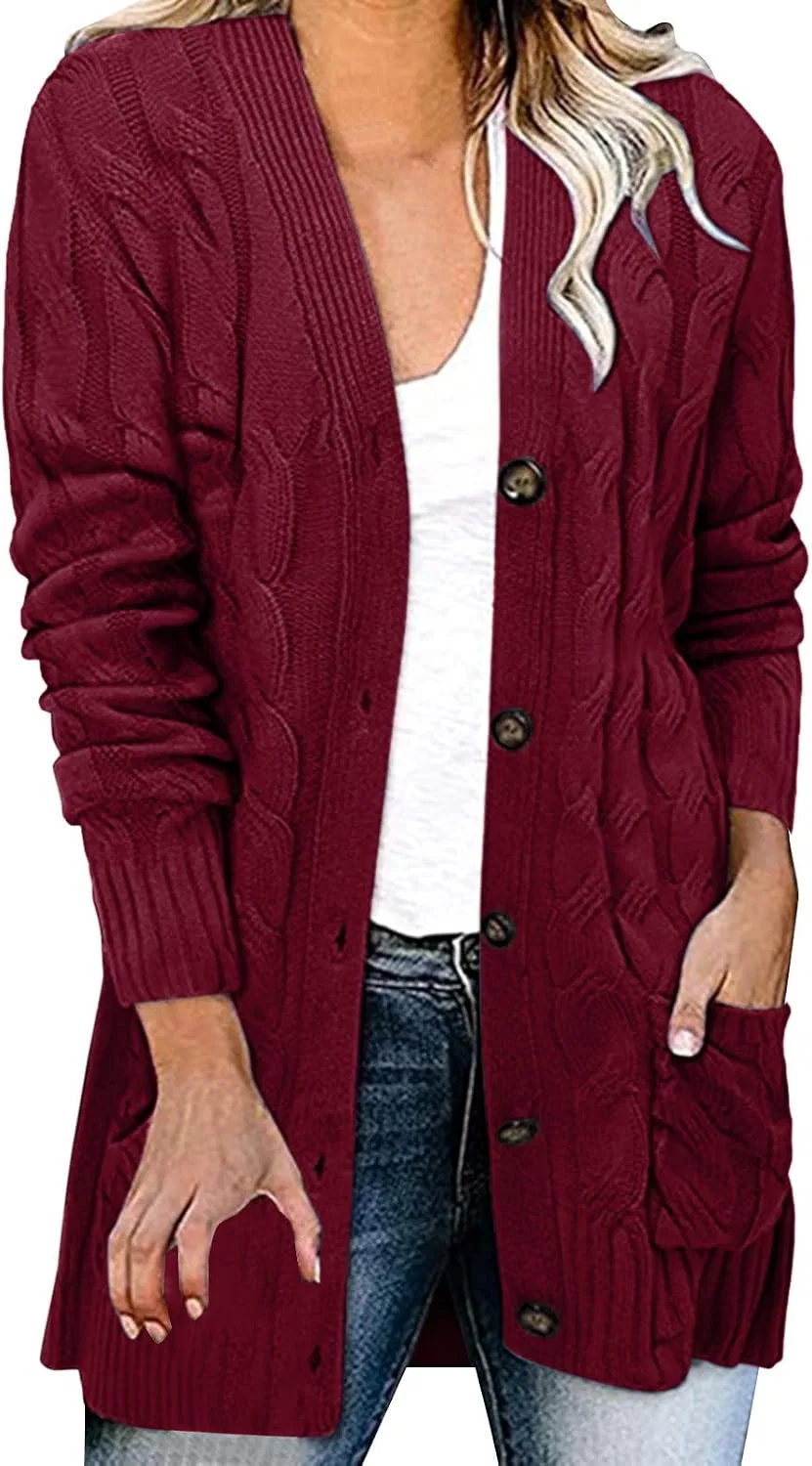 Женский кардиган с длинным рукавом, модель Open Front, цвет Wine