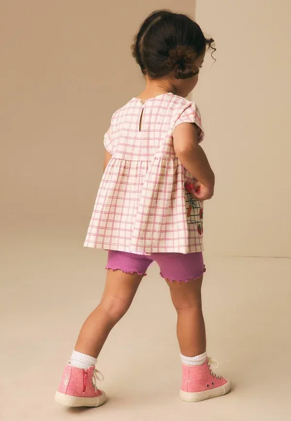 Комплект из топа с пеплумом и шорт с завышенной талией, Regular fit, Next, purple fruit embroidery, фиолетовый — фото 4