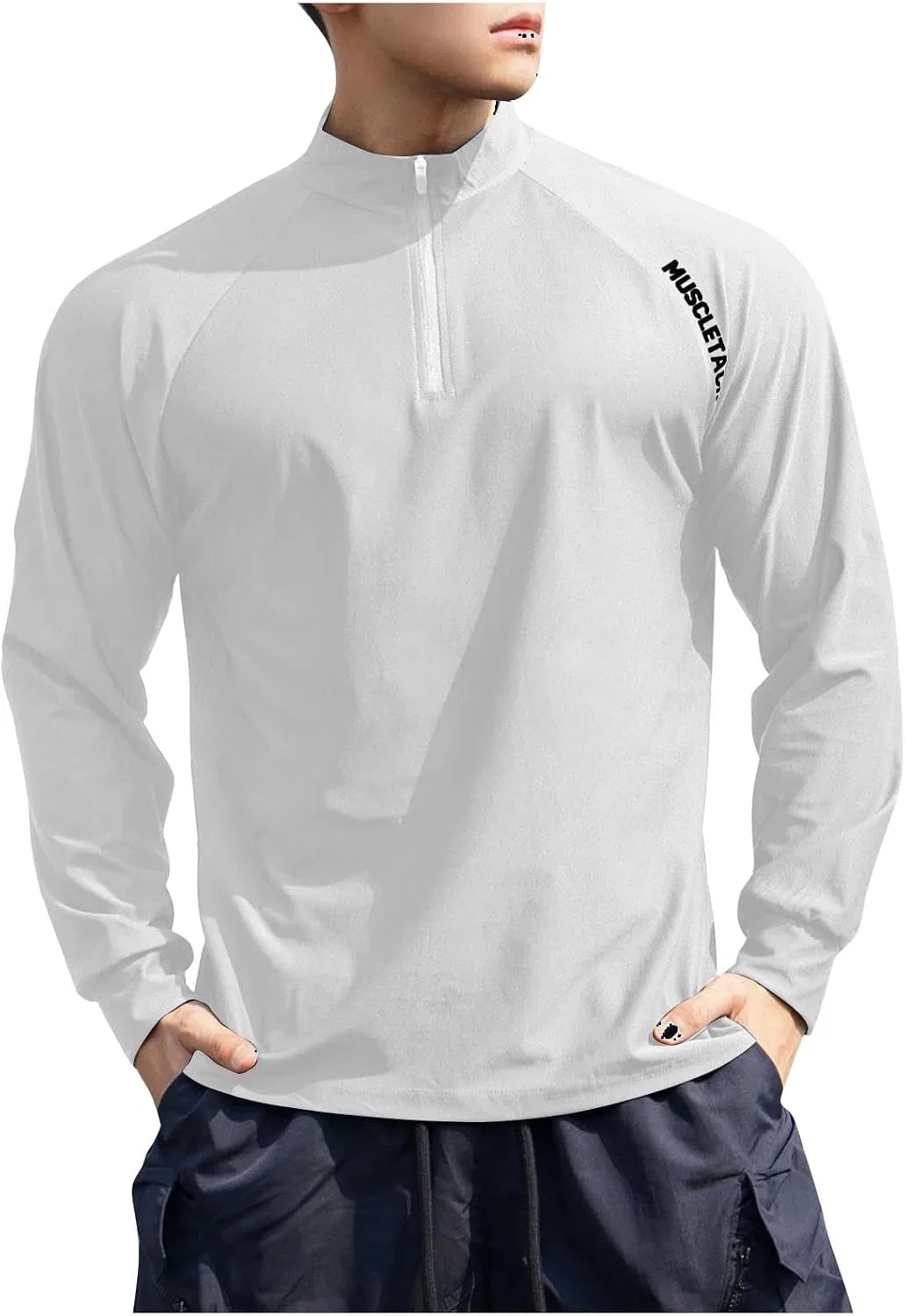 Мужская быстросохнущая футболка с длинным рукавом, Quarter Zip, White