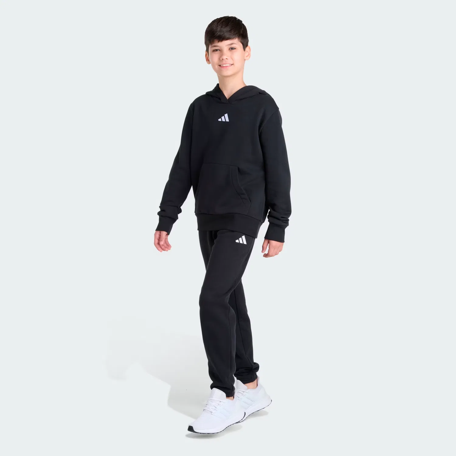 Детский спортивный комплект из флиса: худи и джоггеры Adidas Sportswear, черный — фото 4