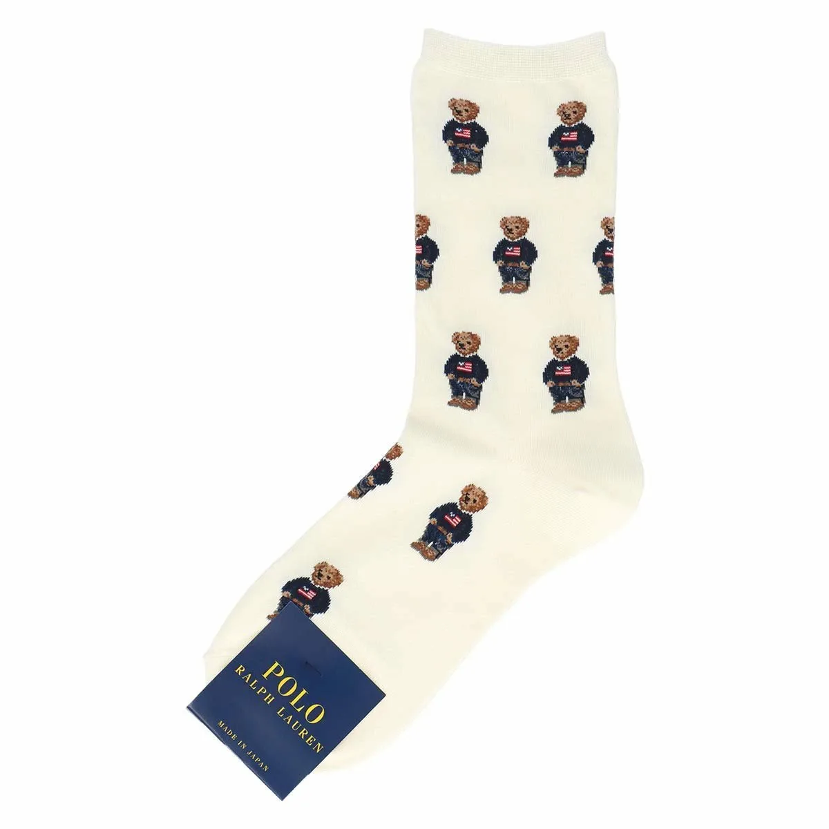 Носки из органического хлопка с принтом в виде мини-медведя и флага. Polo Ralph Lauren, 91. Off-white
