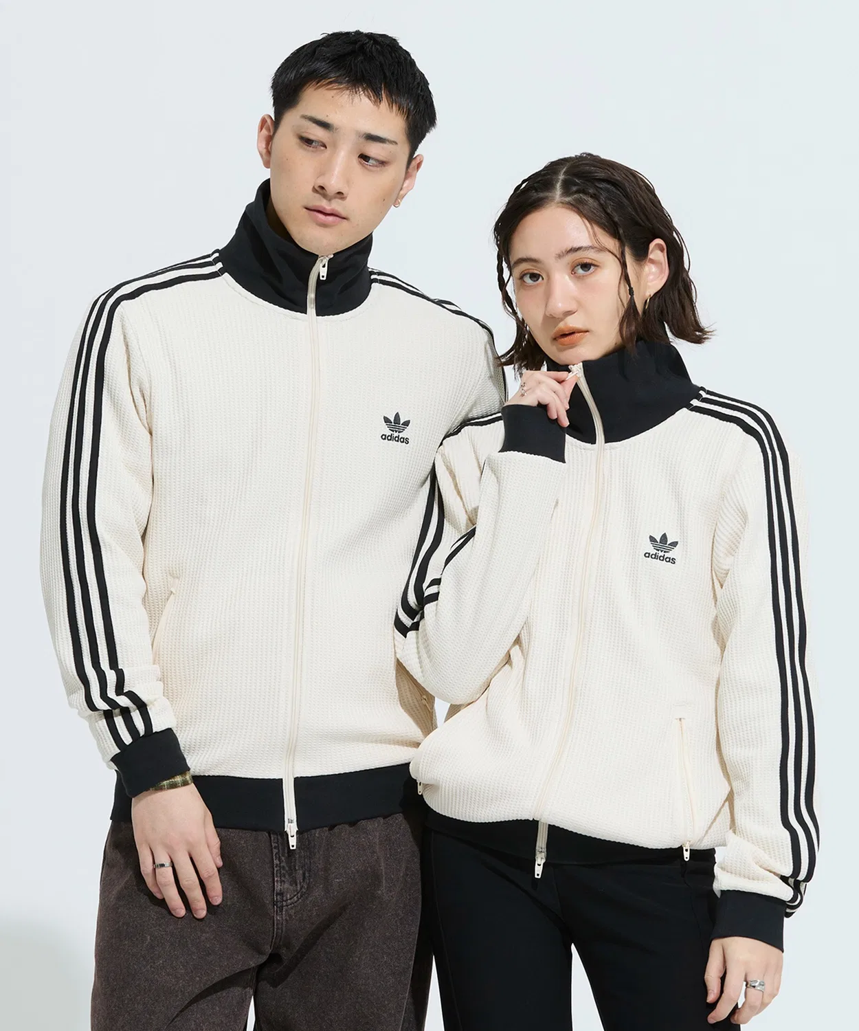 Женский/Мужской трек-топ с вафельной текстурой, slim fit Adidas Originals, White