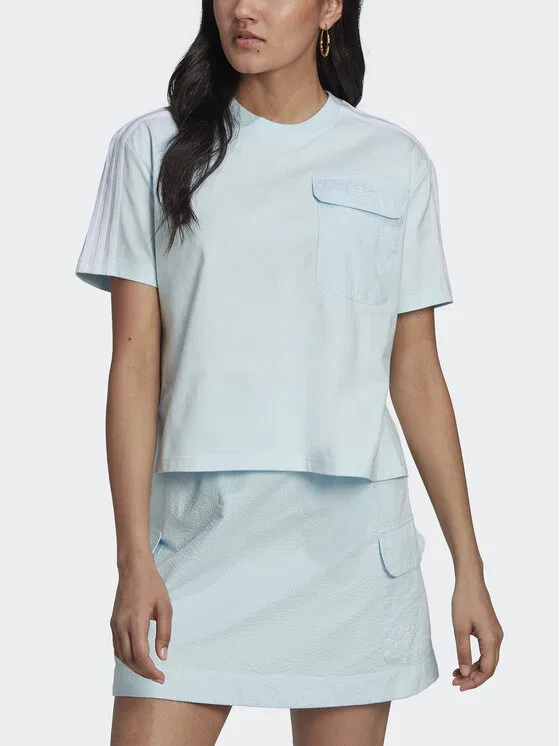Футболка loose fit Adicolor Classics Poplin Back Loose Tee Adidas, светло-голубой — фото 4