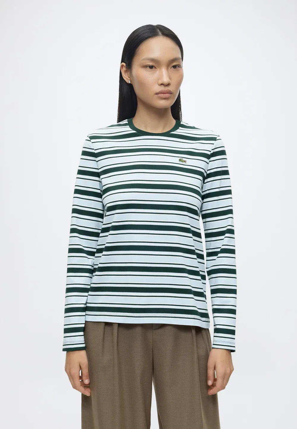Футболка Lacoste с длинным рукавом, полосатая, зеленый/светло-голубой