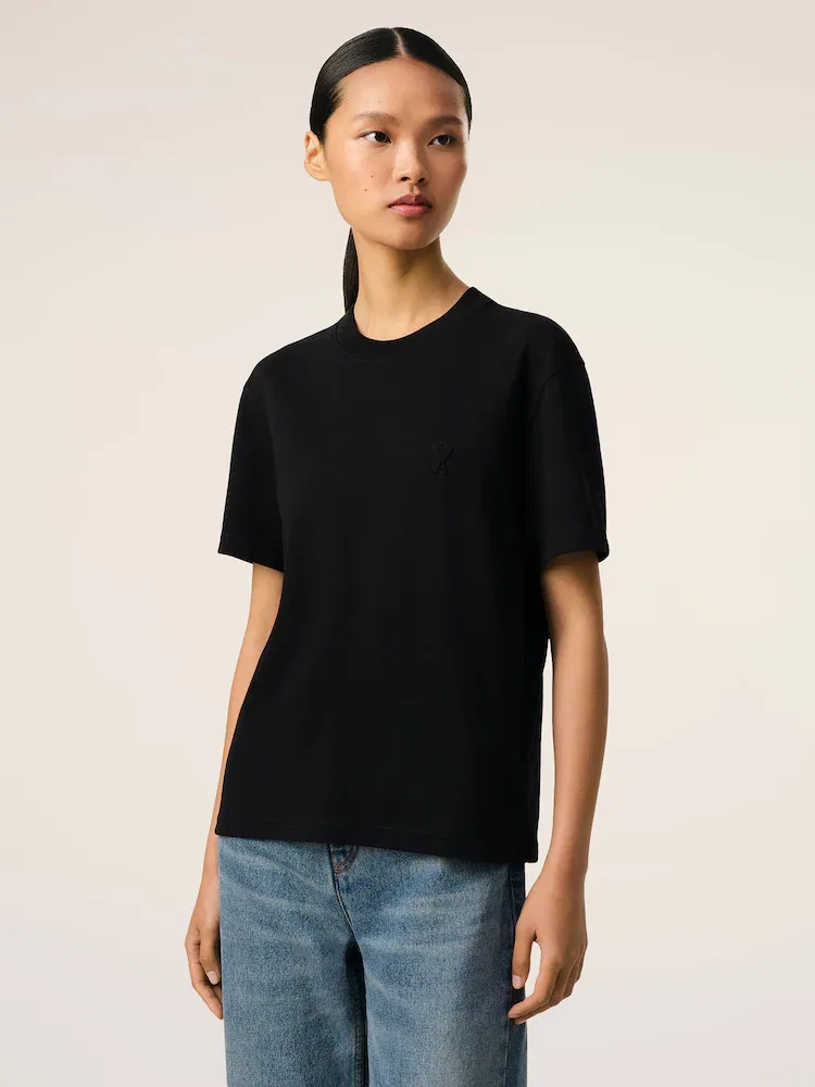 Футболка с тисненым логотипом, Unisex AMI PARIS, Black — фото 2