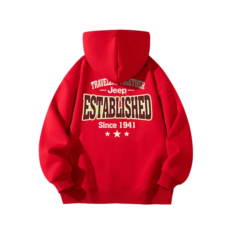 Детский свитшот с капюшоном на флисе Jeep, New Year Red Fleece-Lined
