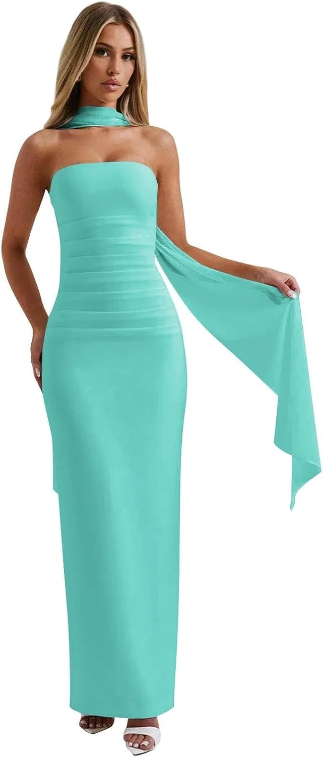 Женское вечернее платье миди с драпировкой Chiffon, Turquoise