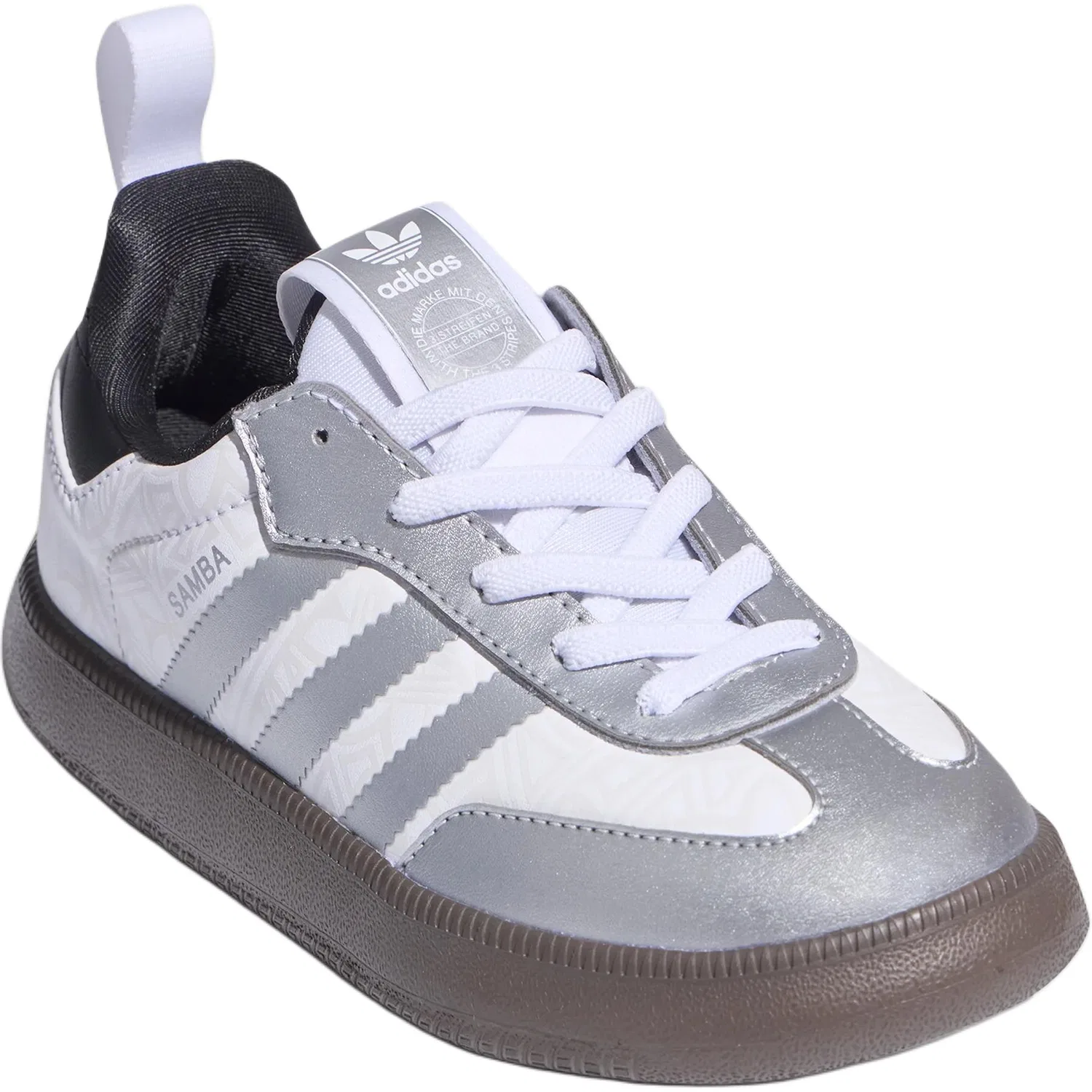 Детские кеды для мальчиков с контрастными полосками Samba Adidas Originals, Light Silver Gray — фото 4