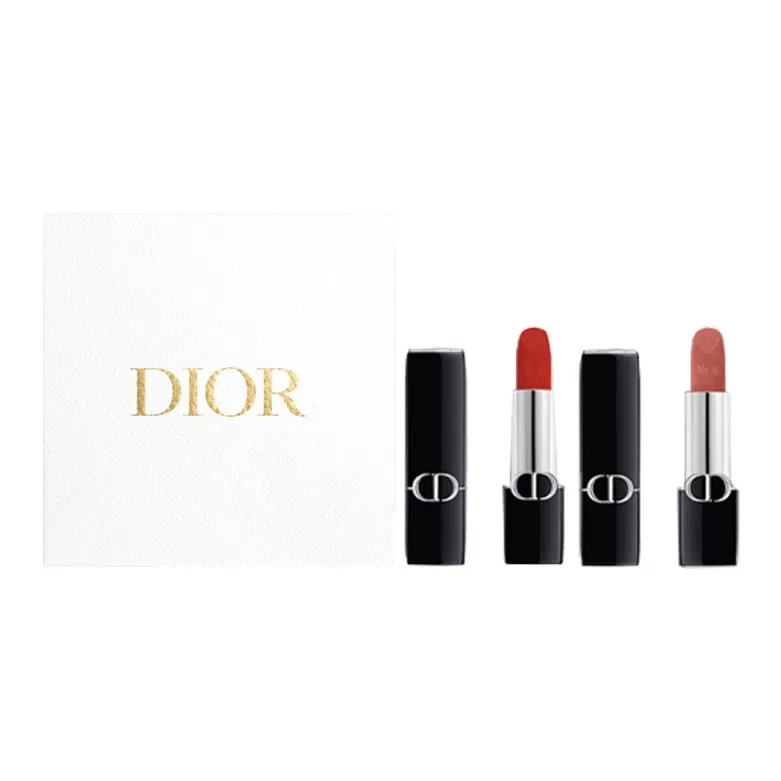 Женский комплект помад DIOR Vivid Blue Gold Dual Pack, 999 Legend Red Lipstick, Velvet+772 Rouge Pink Nude, Velvet, DIOR, Red Pink