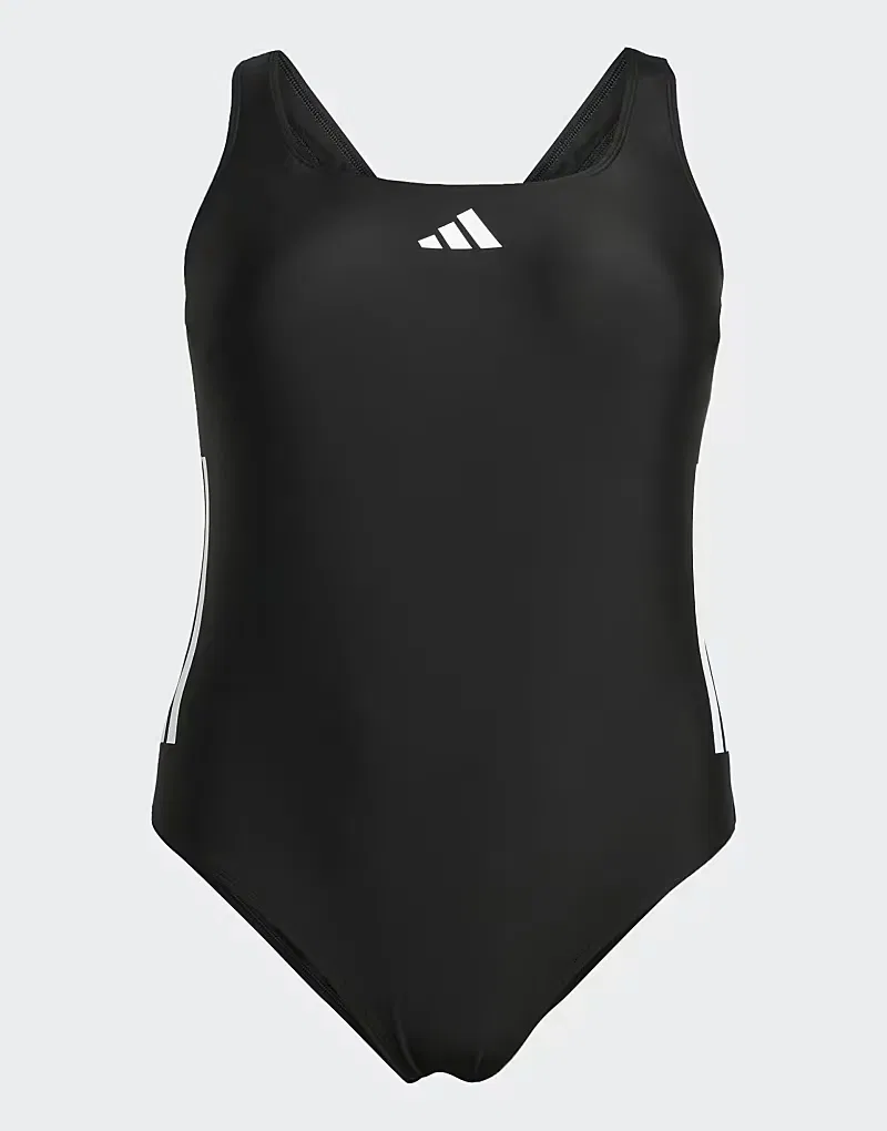 Купальник Adidas Performance с тремя полосками и застежкой на спине (большой размер) в черно-белом цвете — фото 3