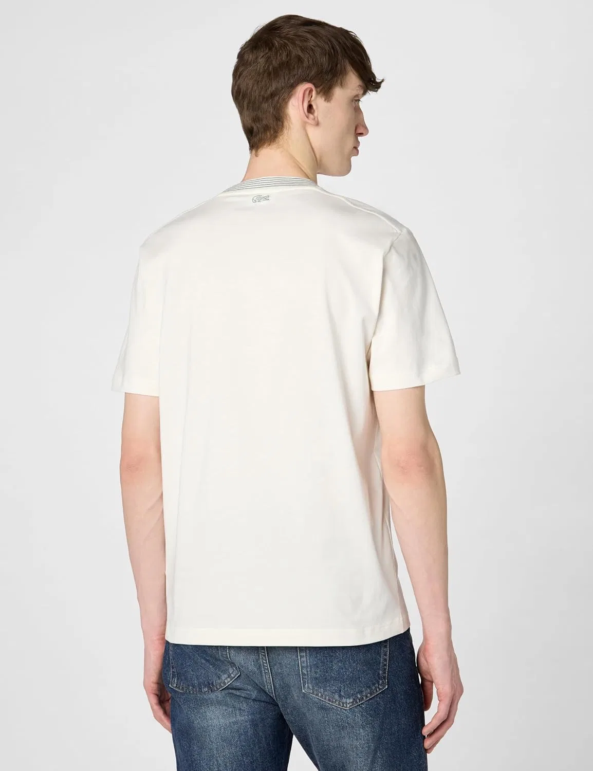 Мужская хлопковая футболка с вышитым крокодилом Lacoste, Off/White — фото 3