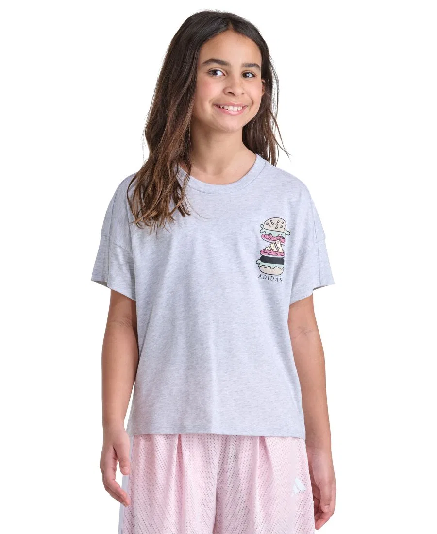 Футболка оверсайз с принтом Girls' 8-16 Short-Sleeve Heather Drop Shoulder T-Shirt adidas, Oatmeal Heather