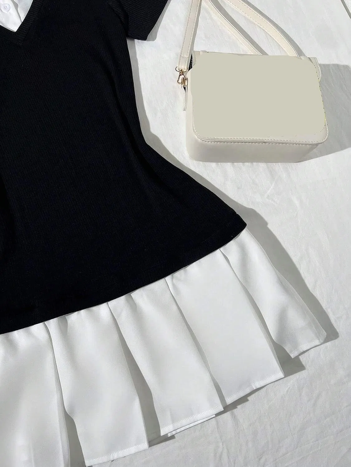 Женское A-силуэта мини-платье с цветблоком Casual, Black/White — фото 2