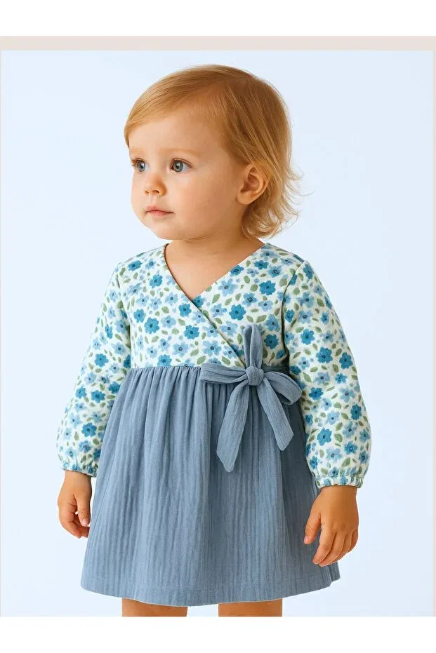 Детское платье для девочек хлопковое Muslin double breasted Bondberro, Blue