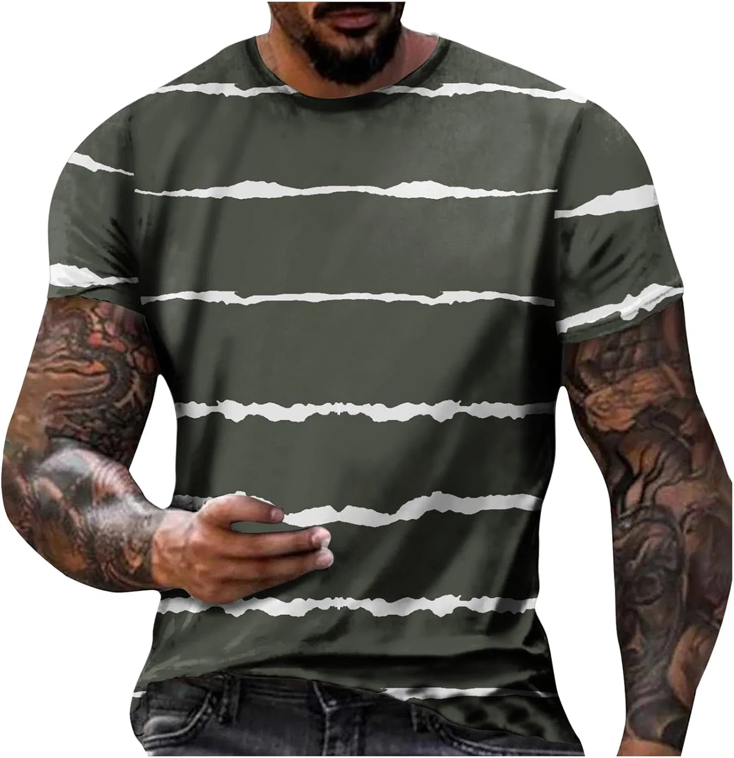 Мужская футболка с полосками, Athletic, Army Green