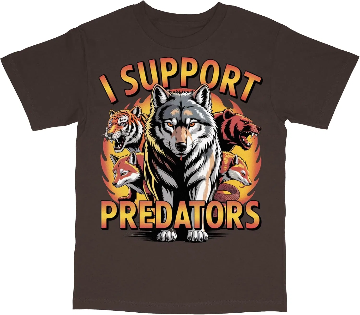 Мужская футболка с принтом волка I Support Predator, Dark Chocolate