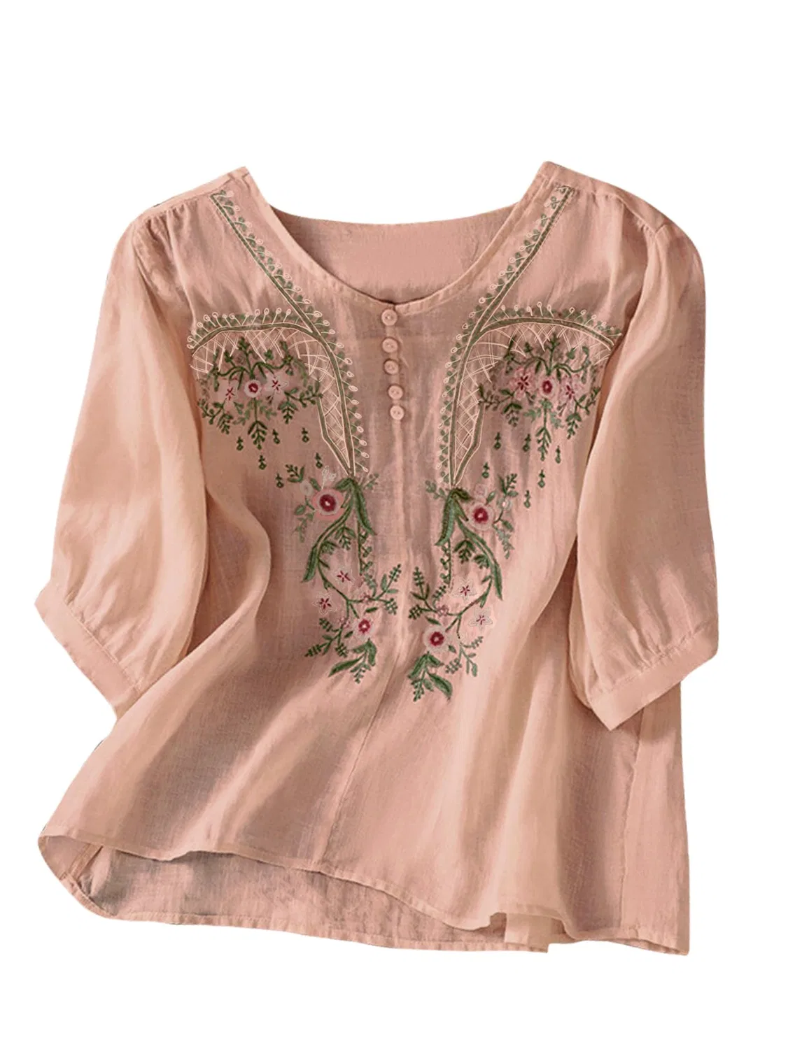 Женская блузка с вышивкой Estate 3/4 Lunghezza Manica Girocollo Camicetta Casual Tunica Larga, Rosa Di Loto