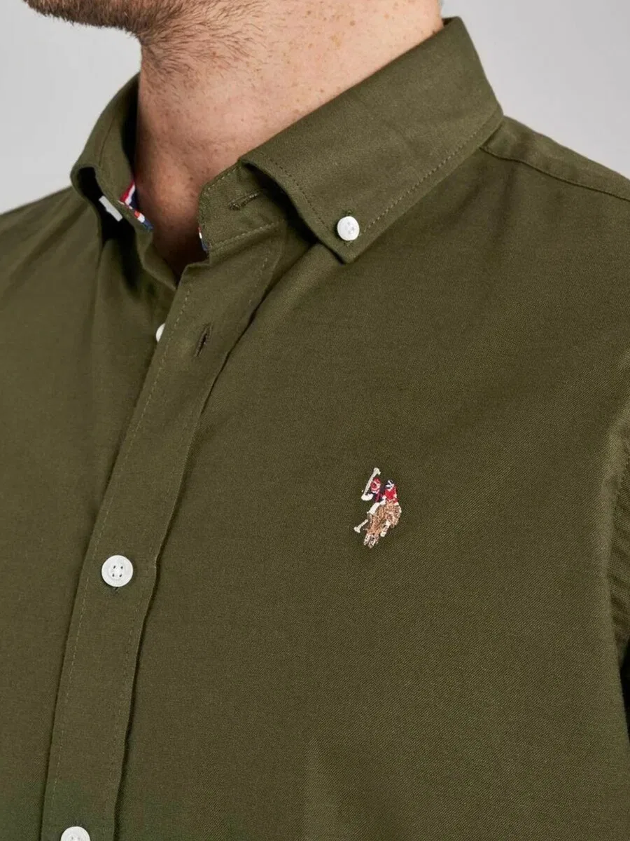Рубашка на пуговицах стандартного кроя 'UMCalvert' оливкового цвета U.S. POLO ASSN. — фото 4