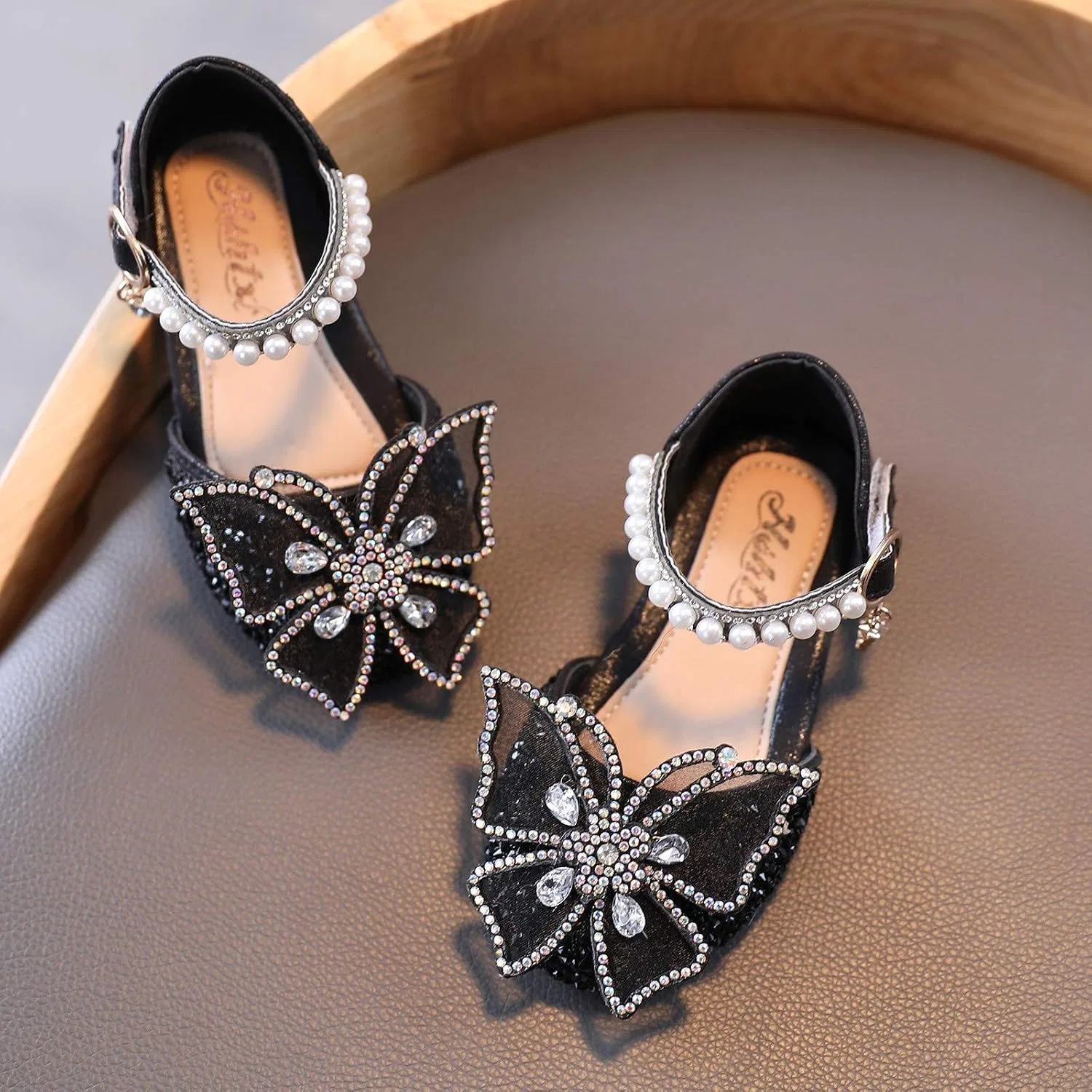Детские туфли для девочек с принтом Rhinestone Butterfly Shoes 2026, Black — фото 3