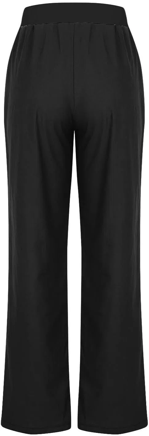 Женские широкие брюки палаццо с завязкой Cotton Linen, 2-Black — фото 3