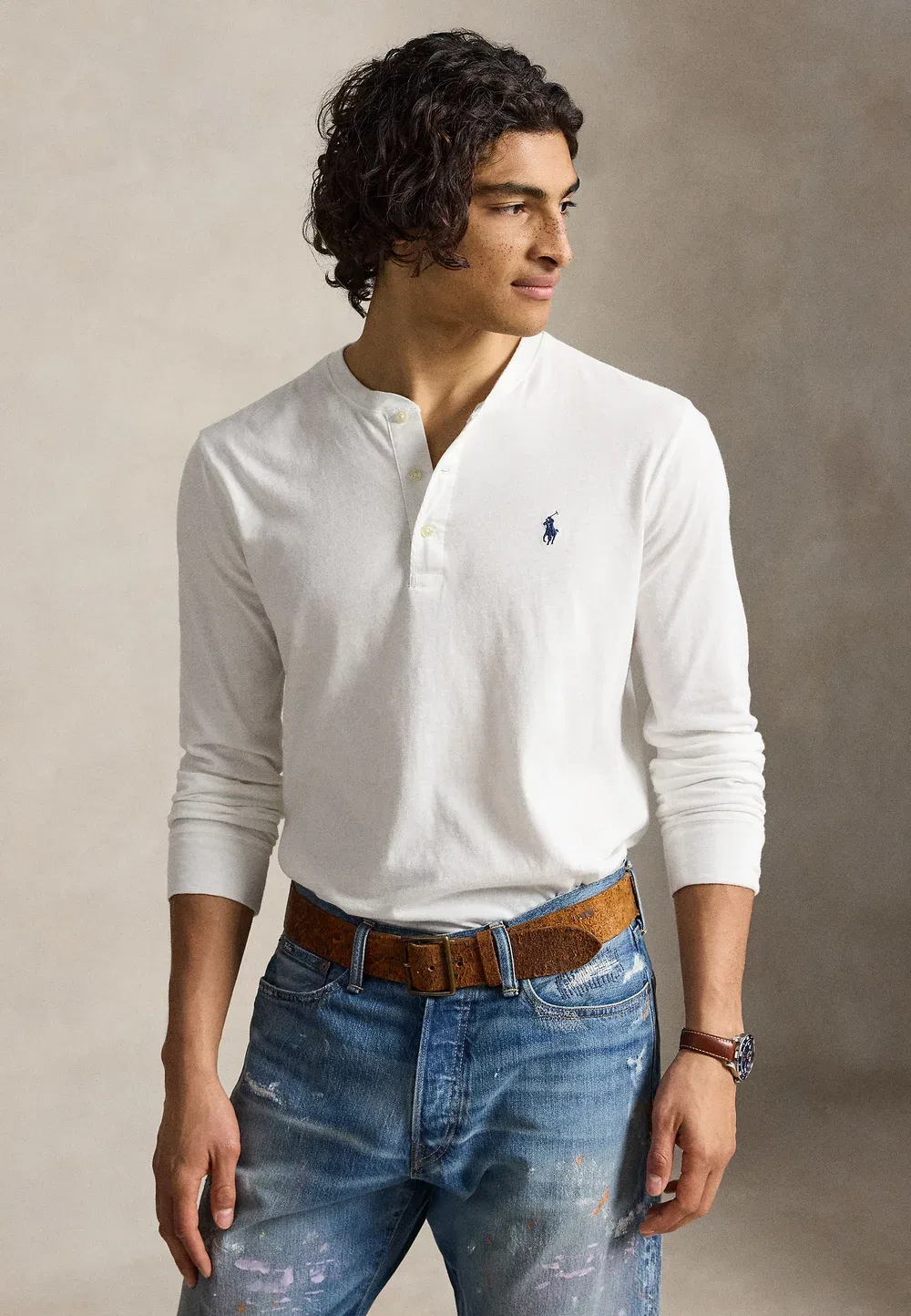Классическая трикотажная рубашка-поло с длинными рукавами Polo Ralph Lauren, White