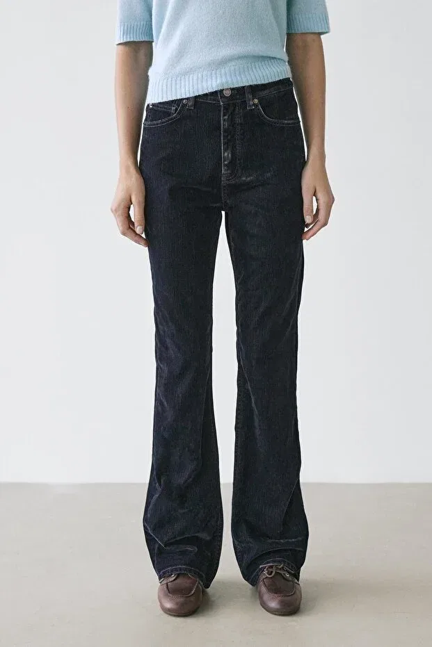 Женские джинсы с высокой посадкой клеш Massimo Dutti, Navy Blue — фото 2