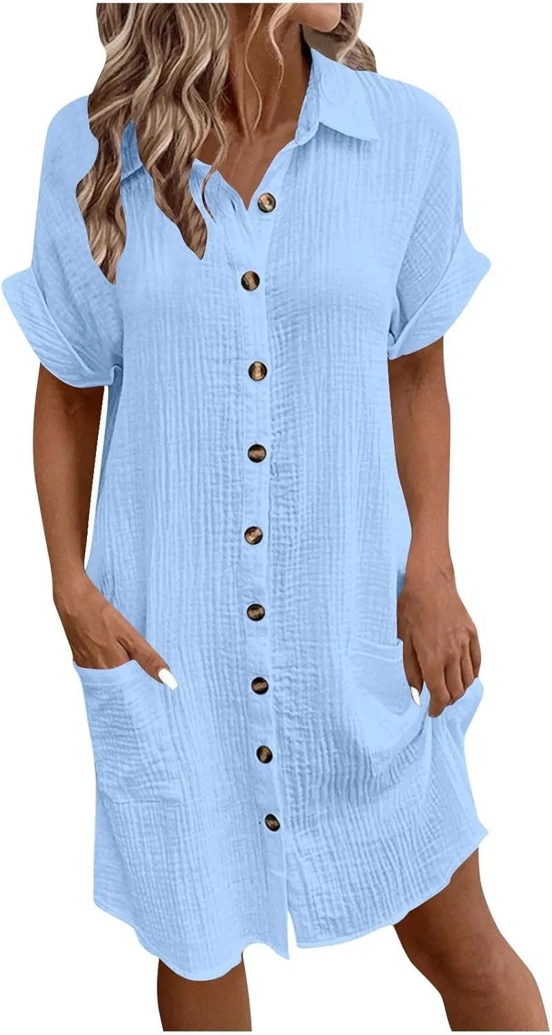 Женское летнее платье на пуговицах Cotton, Blue