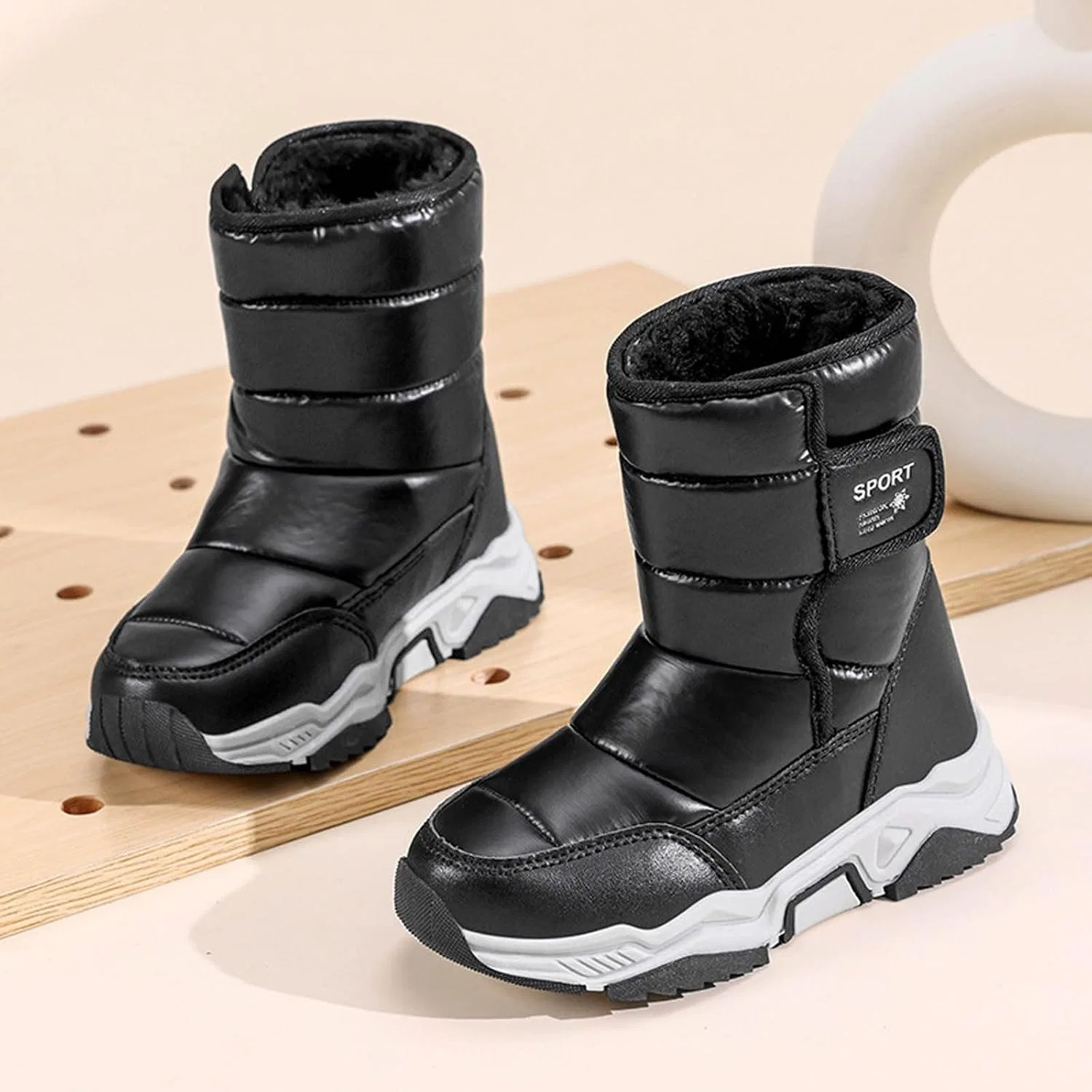Детские зимние ботинки для девочек с принтом Metallic Boot, Black — фото 2