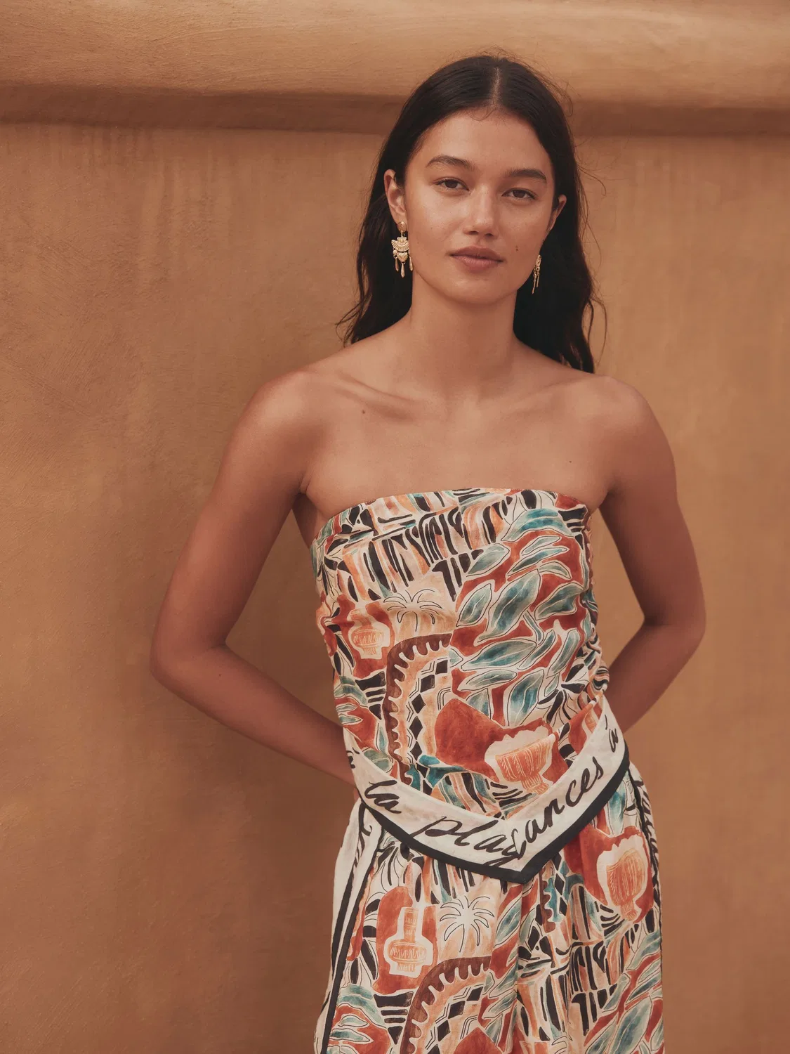 Топ бандо с асимметричным подолом Abstract Print Hanky Hem Next, ржаво-красный — фото 2