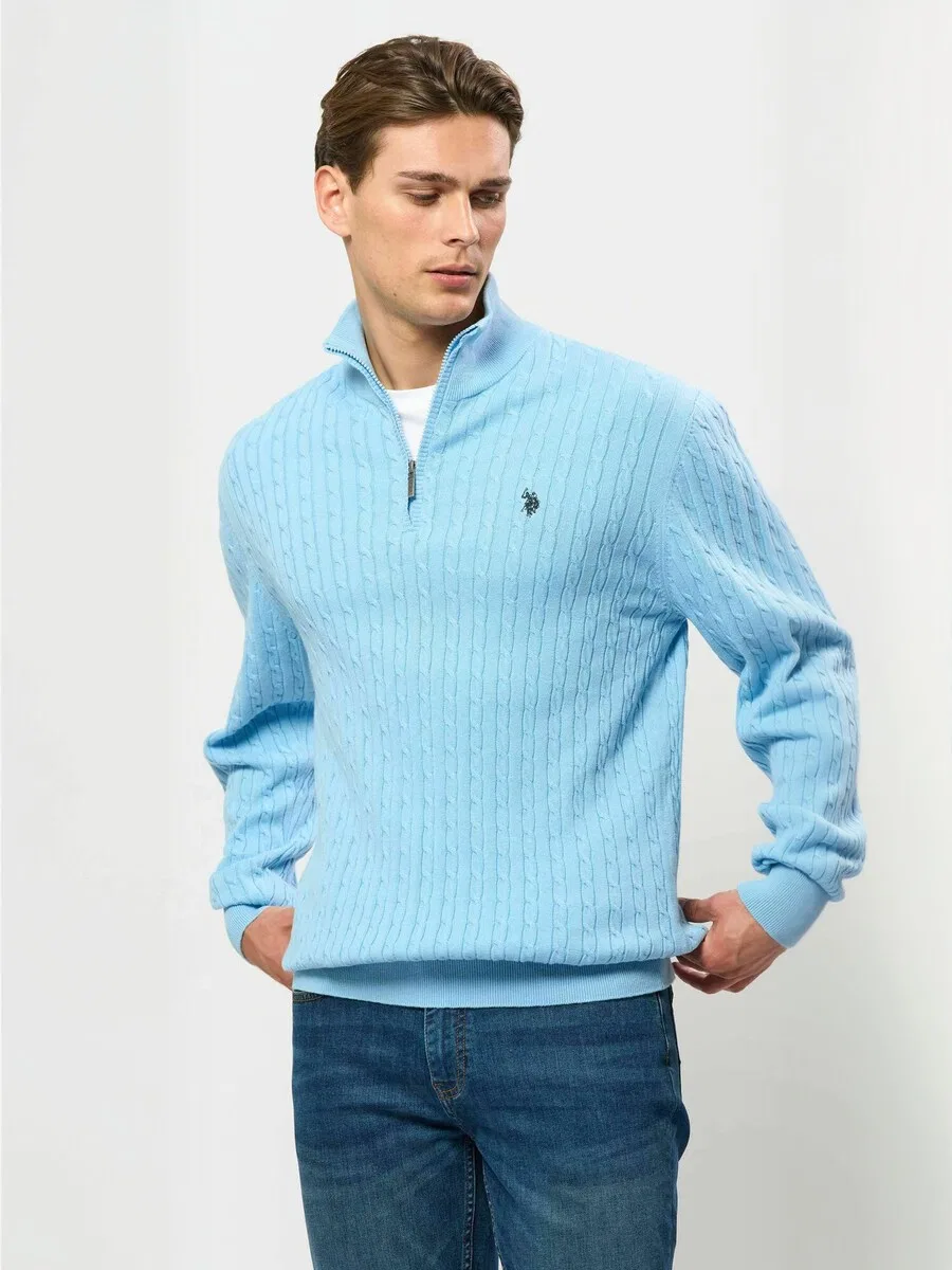 Свитер U.S. POLO ASSN. 'UMRomeo Half-zip' светло-голубого цвета — фото 2